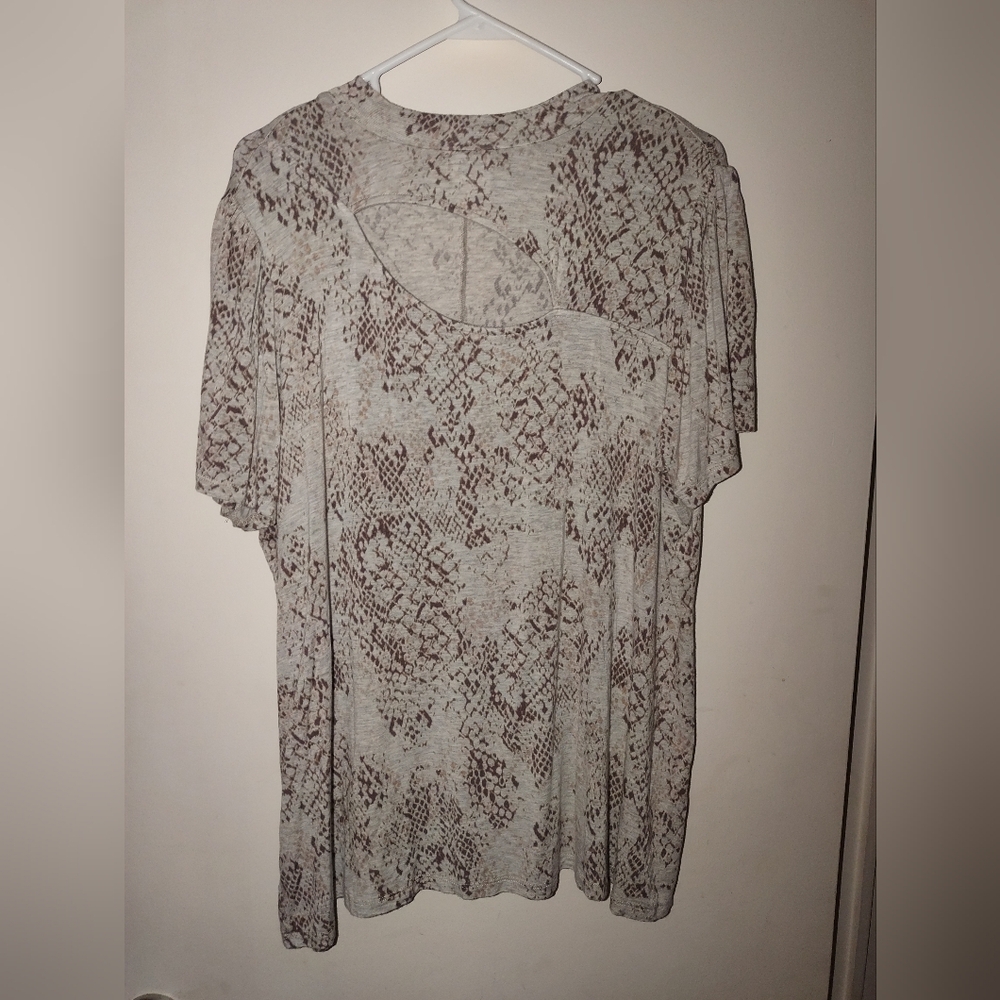 Gray and Brown Short Sleeve Blouse with Intricate Patterns